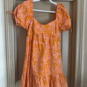 Lush Orange and Pink Tropical Floral Dress